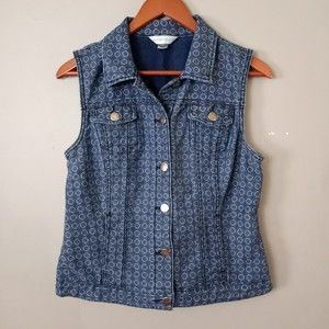 Christopher & Banks Denim Vest Womens Size Small Blue Button Front 90s